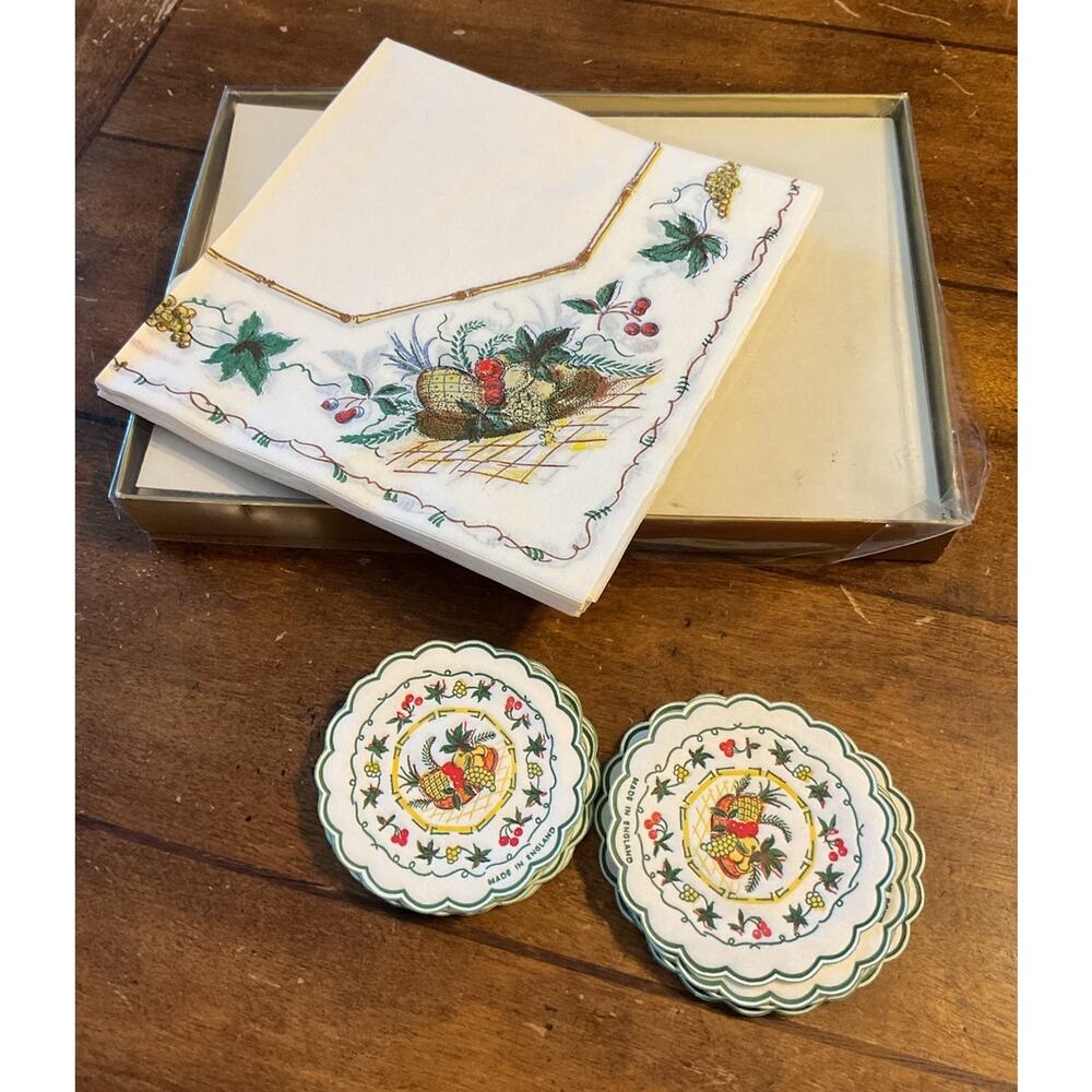 Napkins Coasters Freund Mayer Boxed Set 18 Harvest Motif England Fruit Vtg